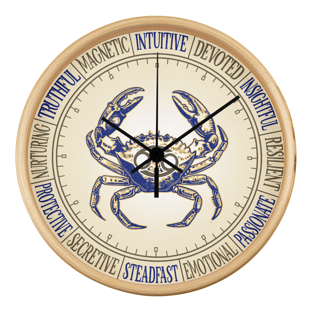 Cancer Wall Clock – Zodiac Decor, Astrology Gift, Cancer Zodiac Art, Horoscope Wall Art