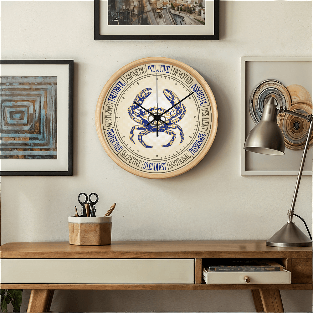 Cancer Wall Clock – Zodiac Decor, Astrology Gift, Cancer Zodiac Art, Horoscope Wall Art
