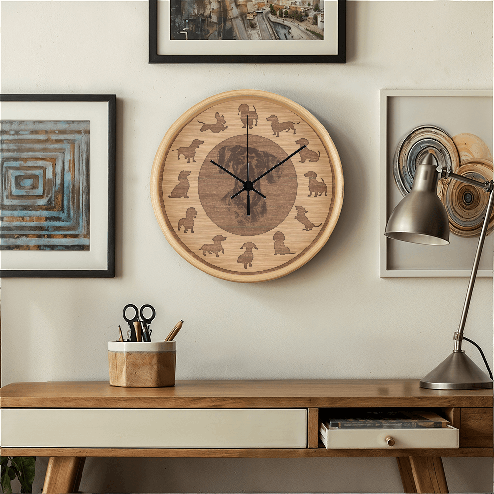 Wooden Dachshund Wall Clock - Rustic Wall Art, 10in Quartz, Dog Lover Gift, Farmhouse Decor, Cute Pet Accent