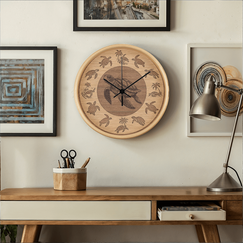 Wooden Sea Turtle Wall Clock - Rustic Wall Art, 10in Quartz, Turtle Lover Gift, Coastal Decor, Ocean Accent