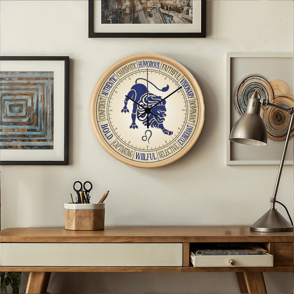 Leo Wood Frame 10” Wall Clock - Astrology Wall Art, Leo Lover Gift, Zodiac Decor, Leo Zodiac Art