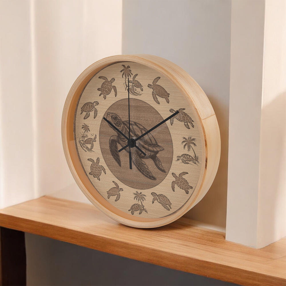 Wooden Sea Turtle Wall Clock - Rustic Wall Art, 10in Quartz, Turtle Lover Gift, Coastal Decor, Ocean Accent