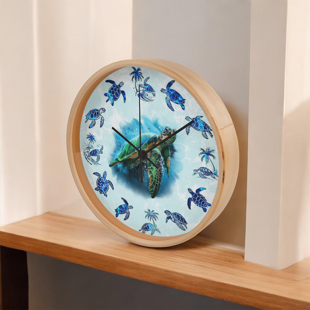 Wooden Sea Turtle Wall Clock - Rustic Wall Art, 10in Quartz, Turtle Lover Gift, Coastal Decor, Ocean Accent