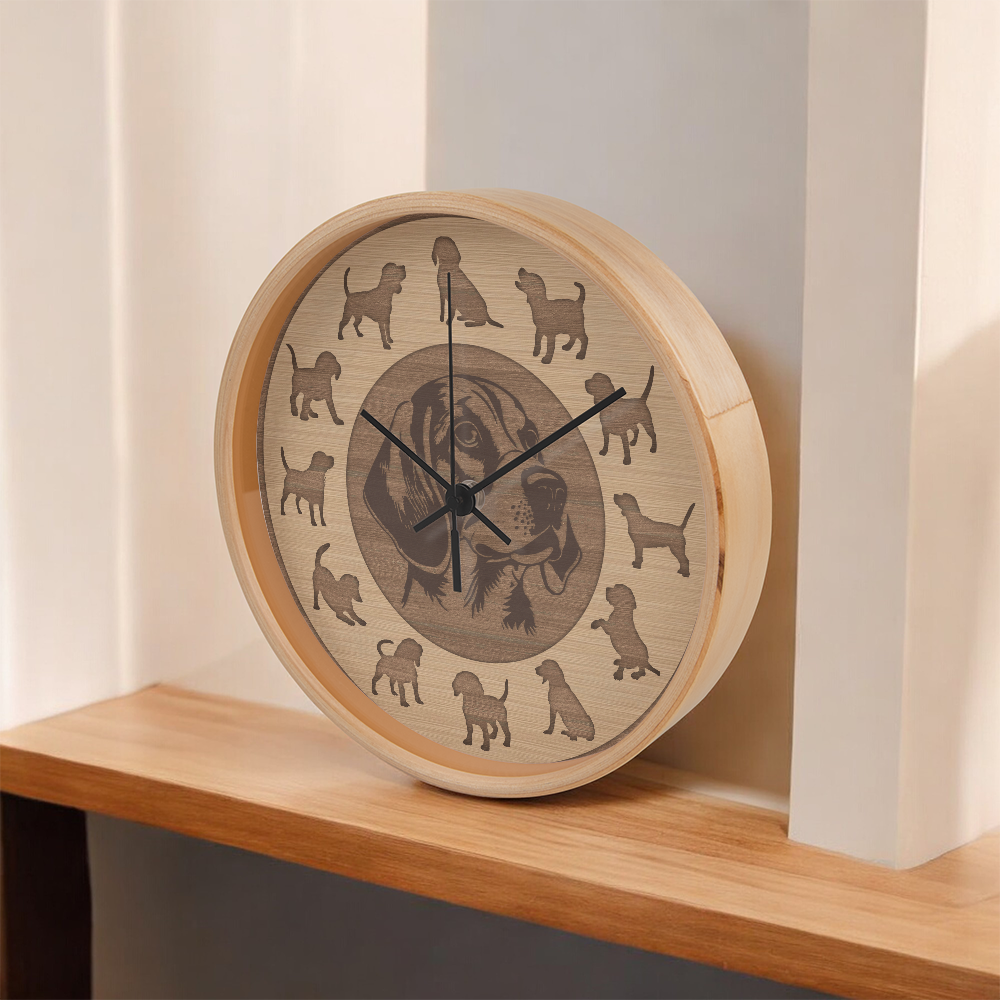 Wood Frame Beagle Wall Clock - Minimalist Silhouette, 10 Inch Quartz, Eco-Friendly Dog Gift, Nordic Pet Decor, Mother's Day Gift