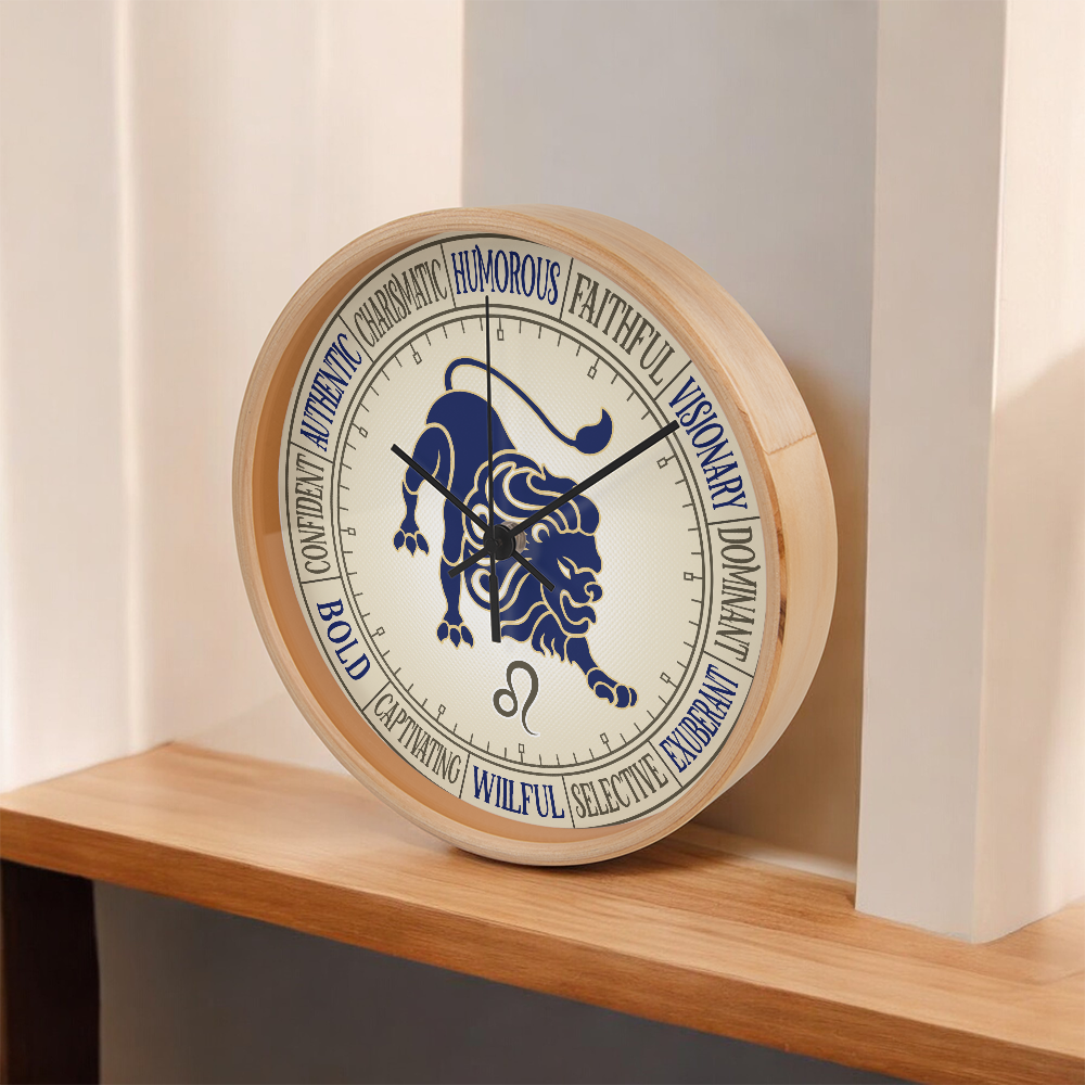 Leo Wood Frame 10” Wall Clock - Astrology Wall Art, Leo Lover Gift, Zodiac Decor, Leo Zodiac Art