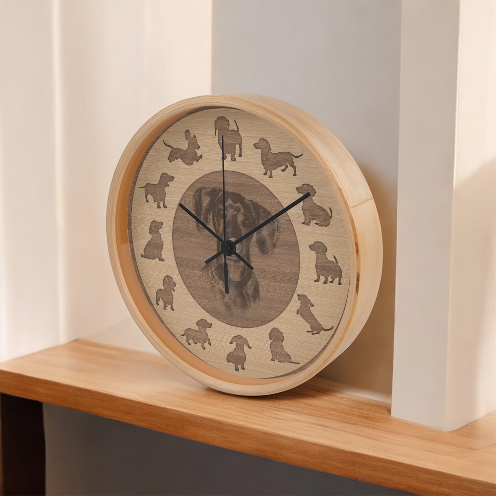 Wooden Dachshund Wall Clock - Rustic Wall Art, 10in Quartz, Dog Lover Gift, Farmhouse Decor, Cute Pet Accent