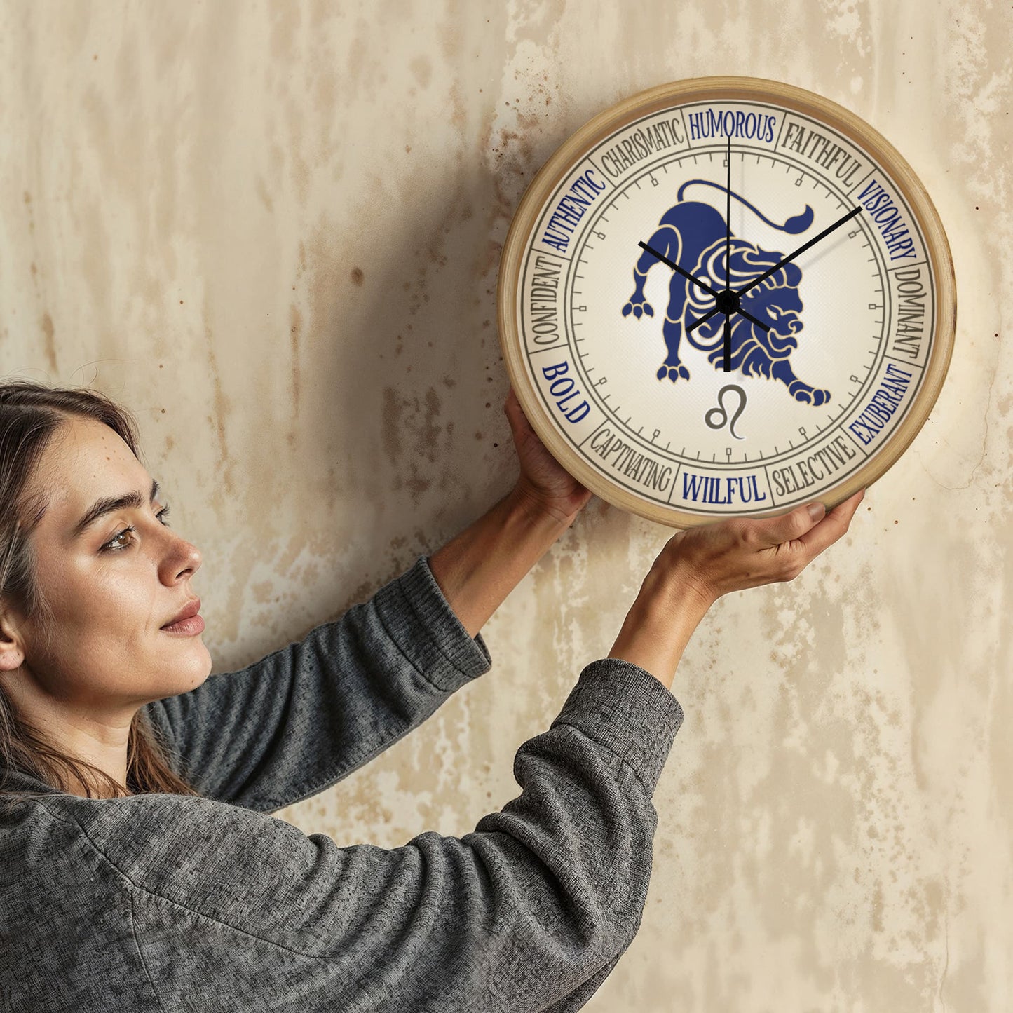 Leo Wood Frame 10” Wall Clock - Astrology Wall Art, Leo Lover Gift, Zodiac Decor, Leo Zodiac Art
