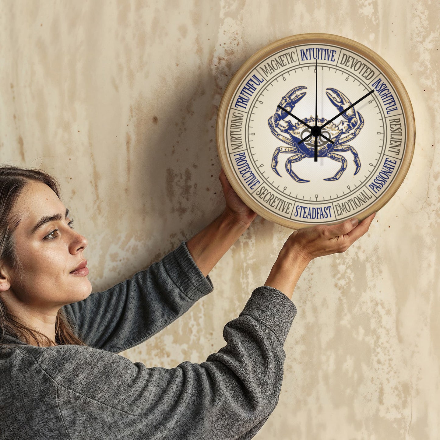 Cancer Wall Clock – Zodiac Decor, Astrology Gift, Cancer Zodiac Art, Horoscope Wall Art