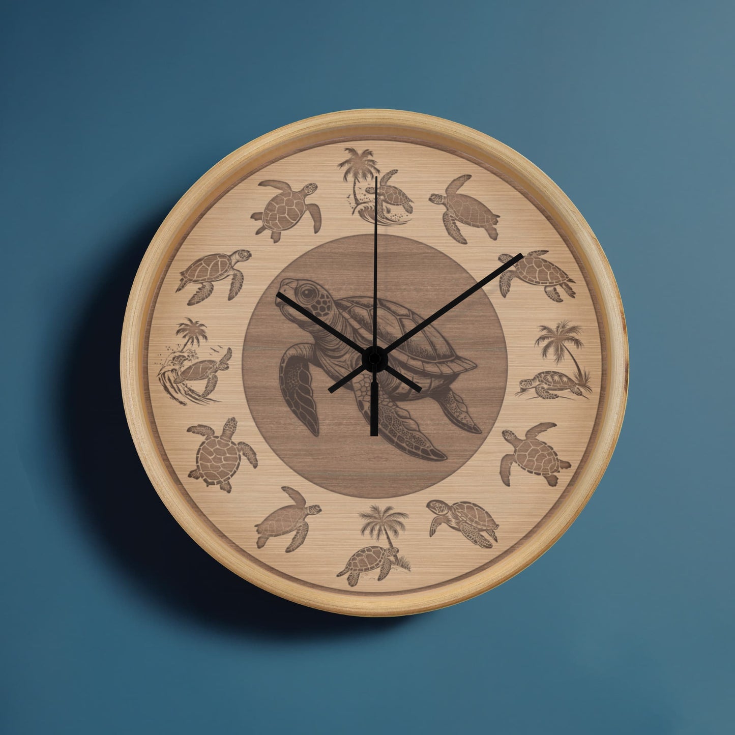 Wooden Sea Turtle Wall Clock - Rustic Wall Art, 10in Quartz, Turtle Lover Gift, Coastal Decor, Ocean Accent