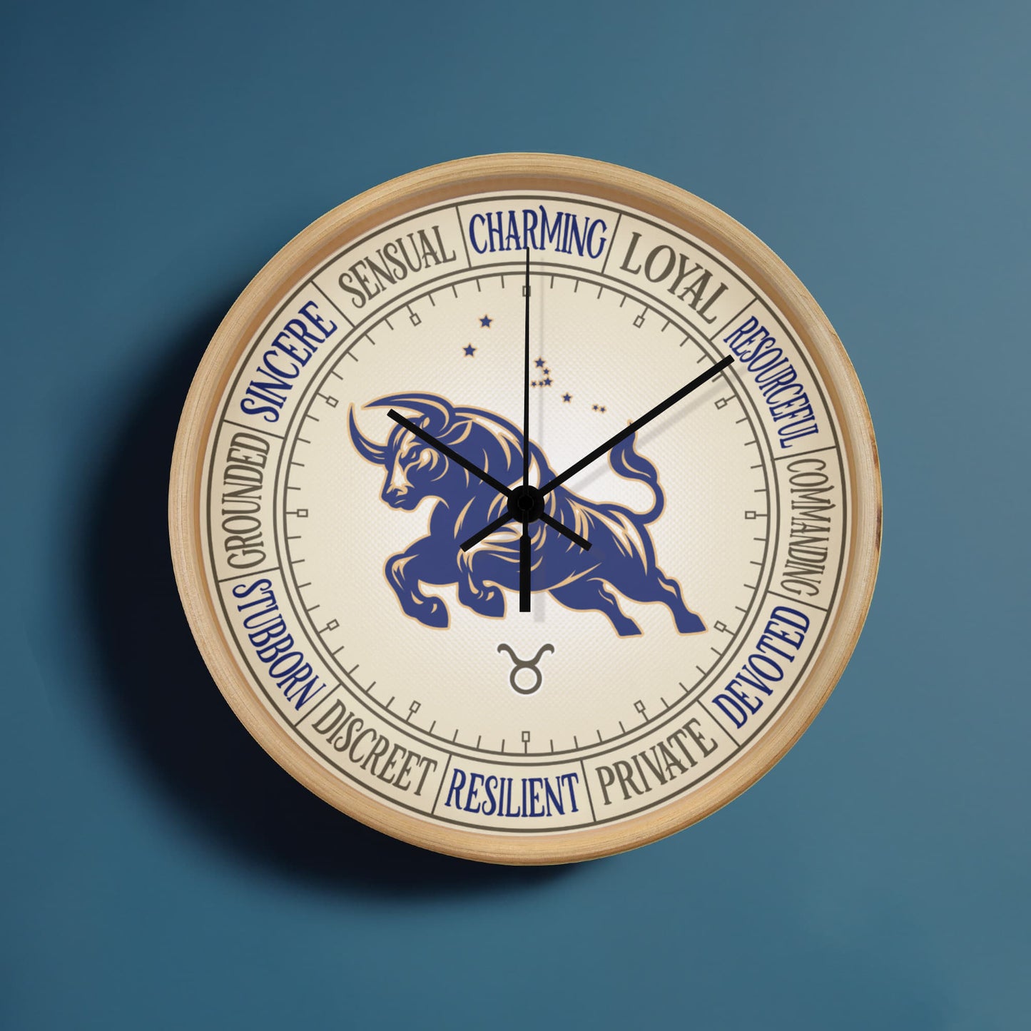 Taurus Wood Frame 10” Wall Clock - Astrology Wall Art, Taurus Lover Gift, Zodiac Decor, Taurus Constellation