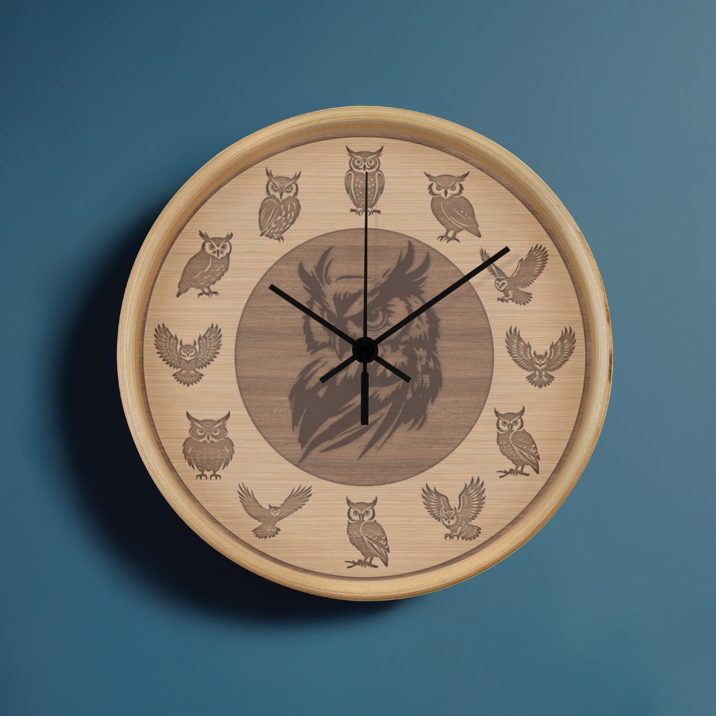 Wooden Owl Wall Clock - Rustic Wall Art, 10in Quartz, Owl Lover Gift, Farmhouse Decor, Cute Animal Accent