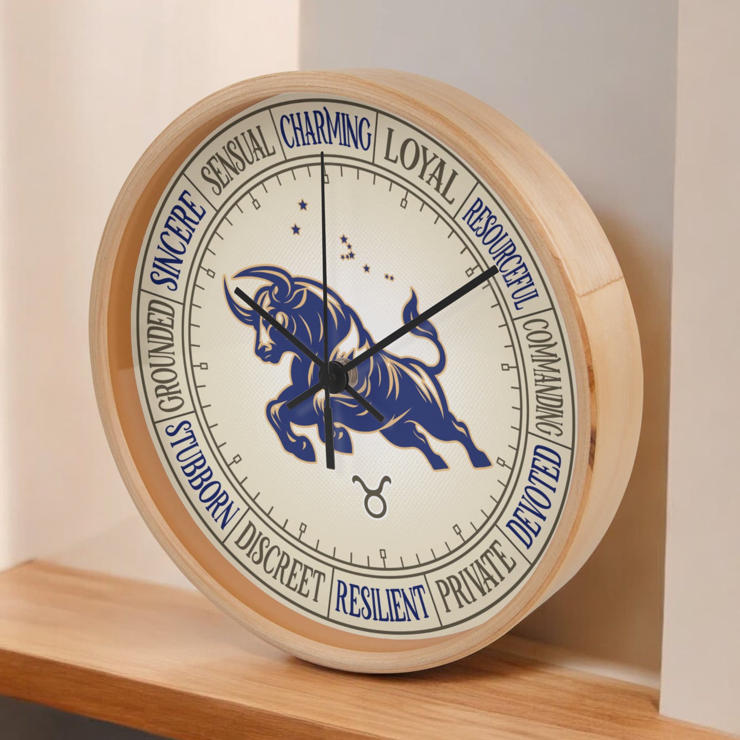 Taurus Wood Frame 10” Wall Clock - Astrology Wall Art, Taurus Lover Gift, Zodiac Decor, Taurus Constellation