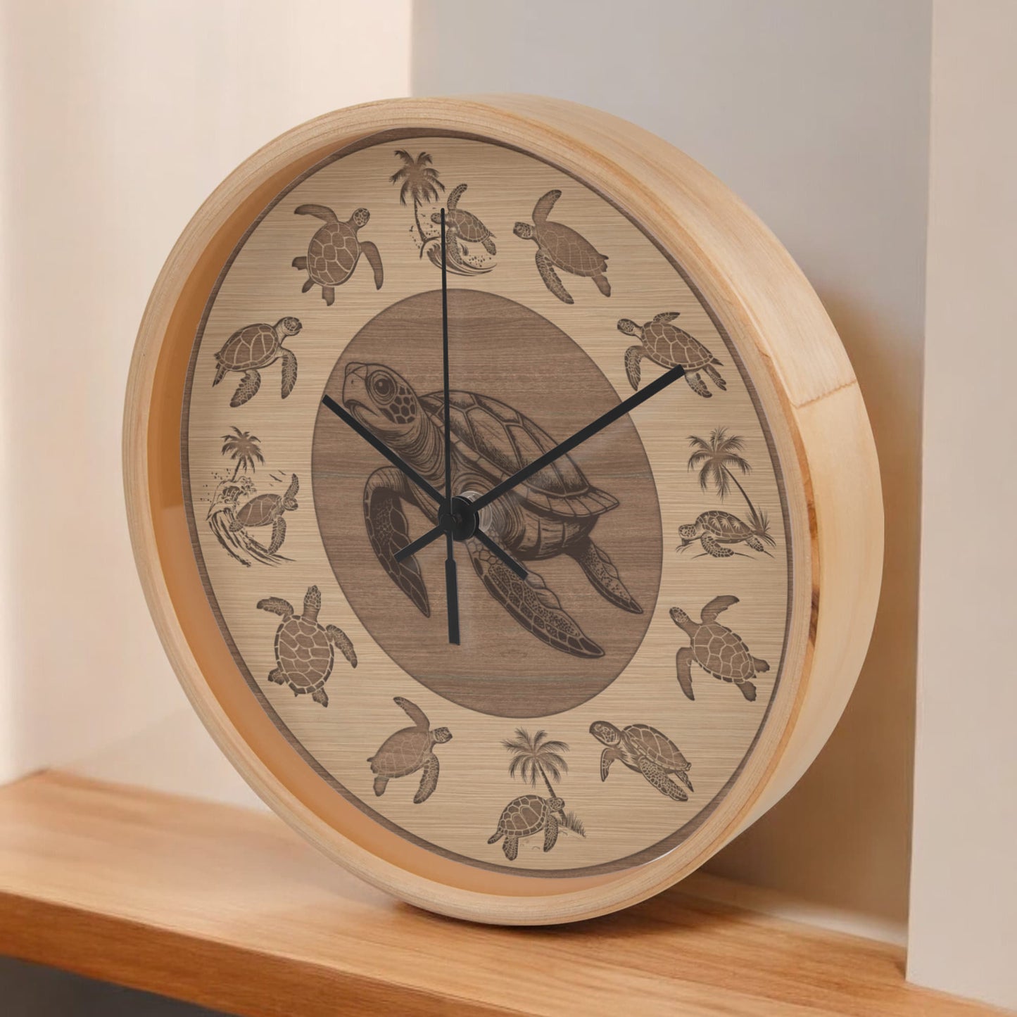 Wooden Sea Turtle Wall Clock - Rustic Wall Art, 10in Quartz, Turtle Lover Gift, Coastal Decor, Ocean Accent