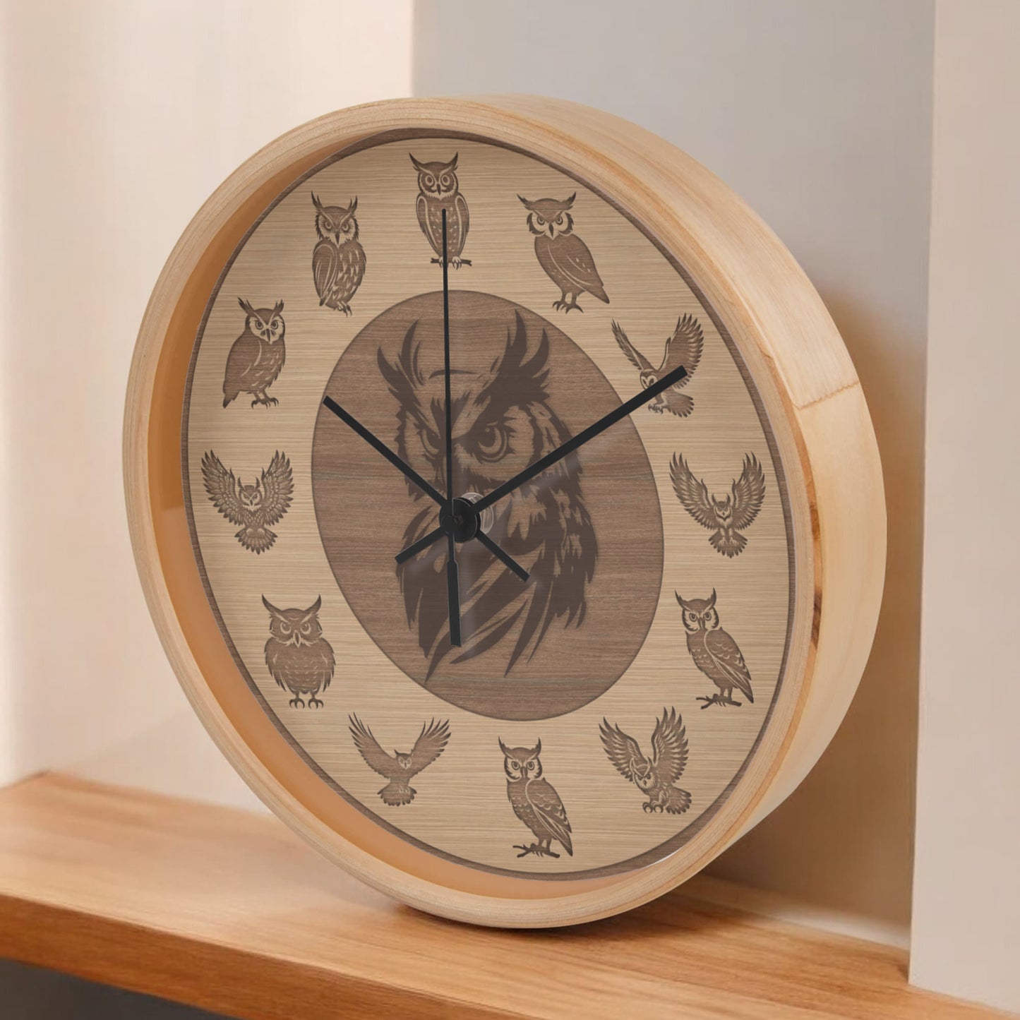 Wooden Owl Wall Clock - Rustic Wall Art, 10in Quartz, Owl Lover Gift, Farmhouse Decor, Cute Animal Accent