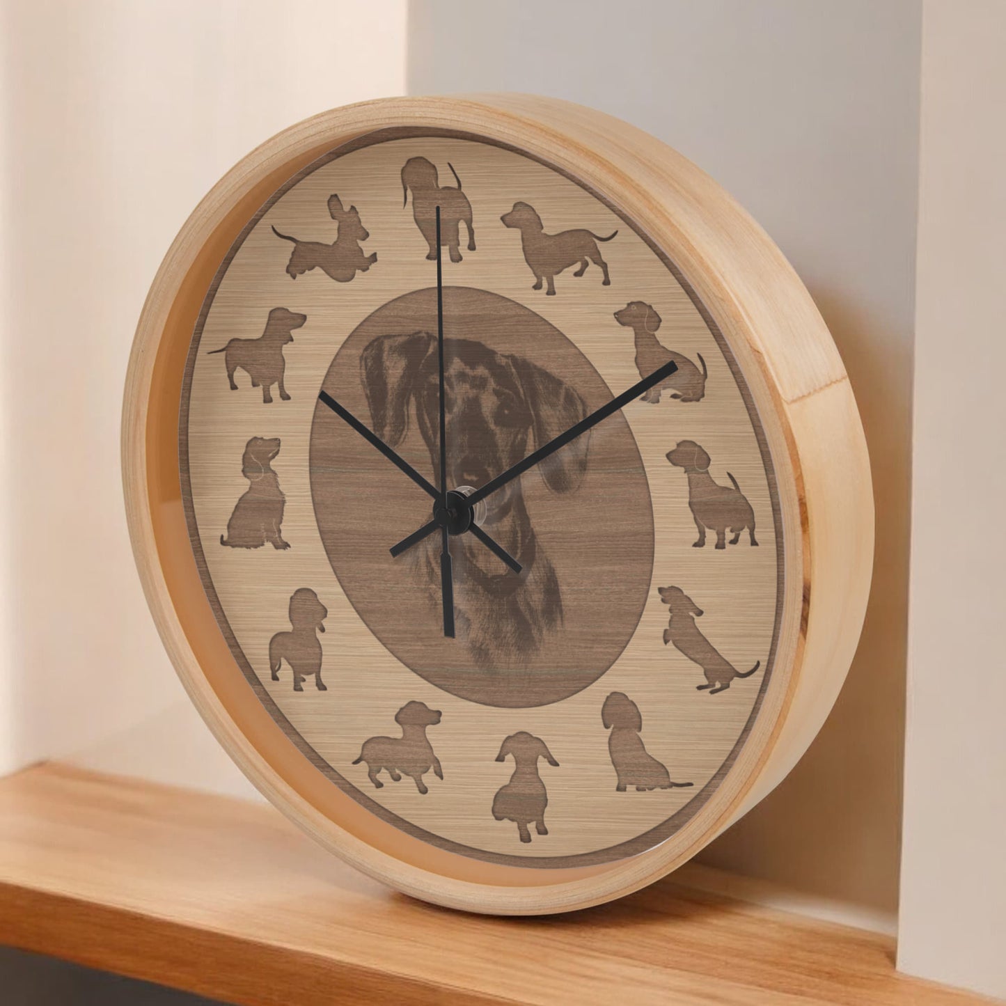 Wooden Dachshund Wall Clock - Rustic Wall Art, 10in Quartz, Dog Lover Gift, Farmhouse Decor, Cute Pet Accent