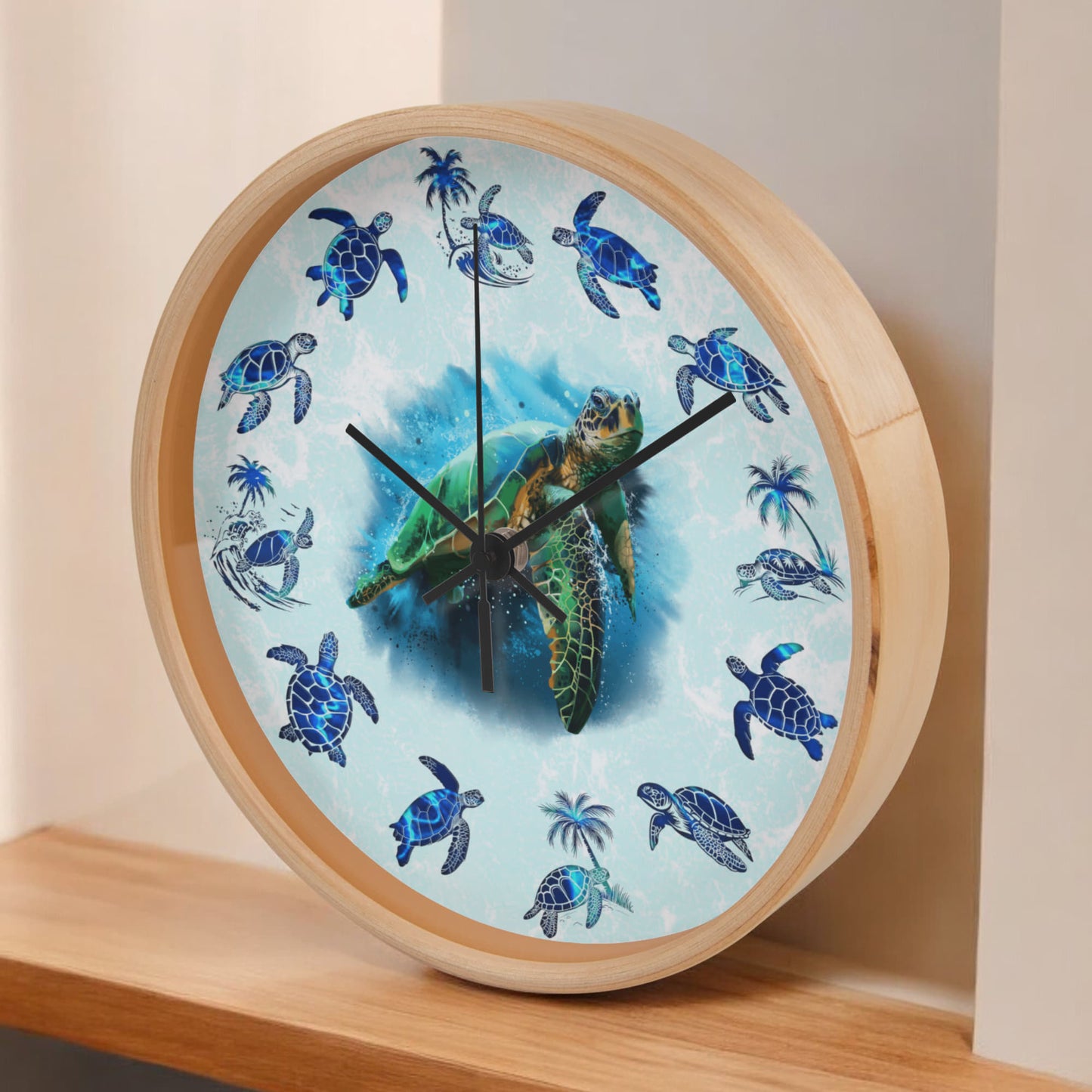Wooden Sea Turtle Wall Clock - Rustic Wall Art, 10in Quartz, Turtle Lover Gift, Coastal Decor, Ocean Accent