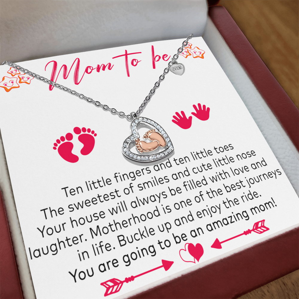 To Be Necklace Baby Shower Gift Baby Feet Heart Necklace Sterling Silver Pregnancy Announcement Gift For New Mom