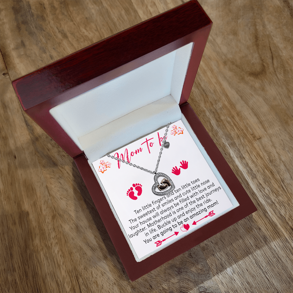 To Be Necklace Baby Shower Gift Baby Feet Heart Necklace Sterling Silver Pregnancy Announcement Gift For New Mom
