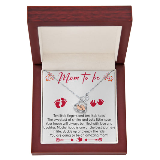 To Be Necklace Baby Shower Gift Baby Feet Heart Necklace Sterling Silver Pregnancy Announcement Gift For New Mom