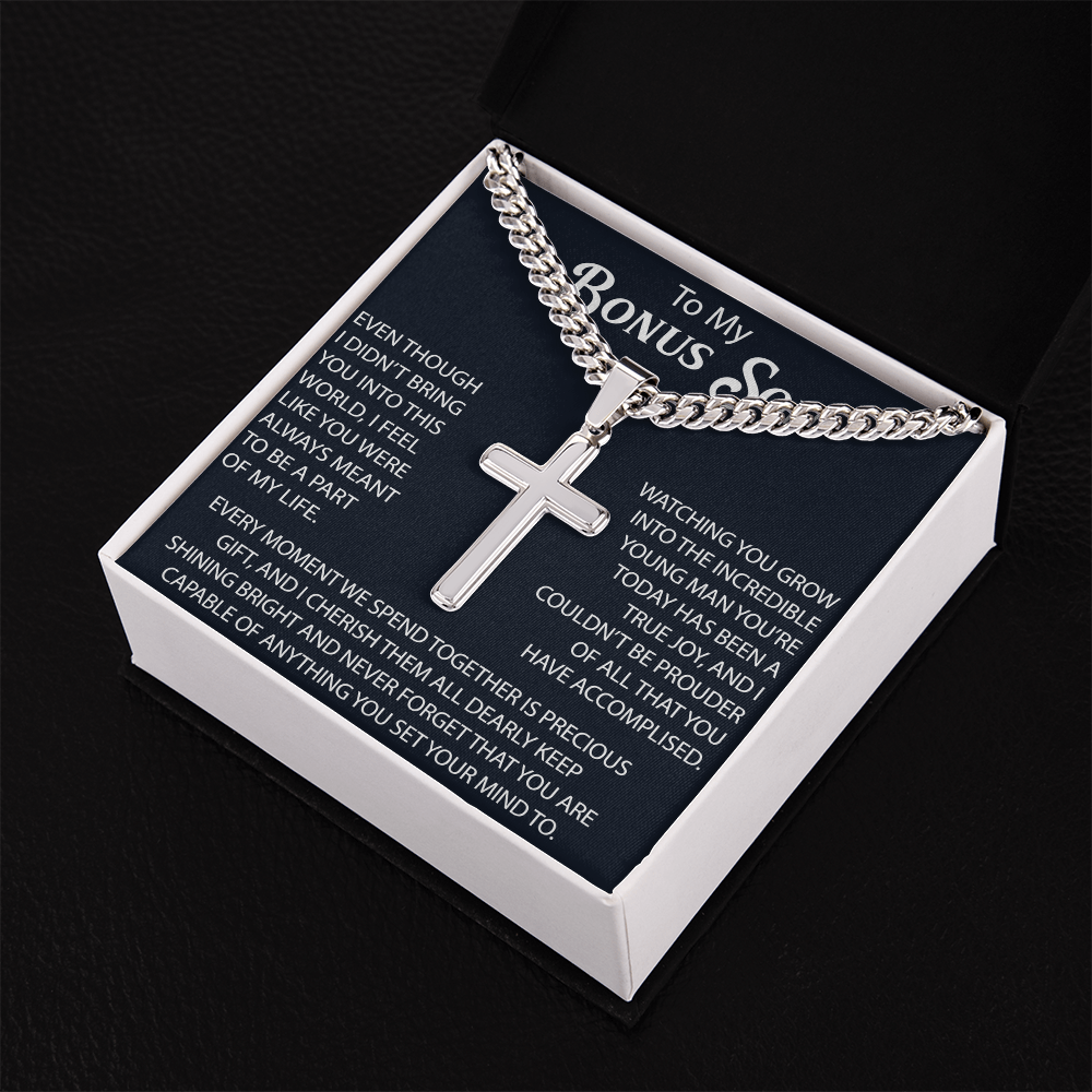 To My Son Artisan Cross with Cuban Link Chain Gift from Dad Father - Unique Present for Graduation, Birthday, Christmas or any Special Occasion.