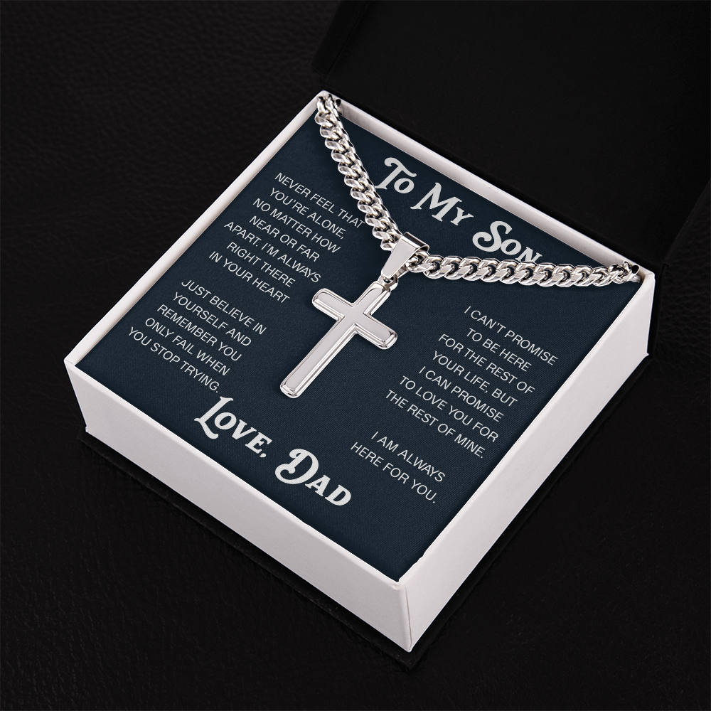 To My Son Artisan Cross with Cuban Link Chain - Christian Faith Gift From Dad Inspirational Jewelry