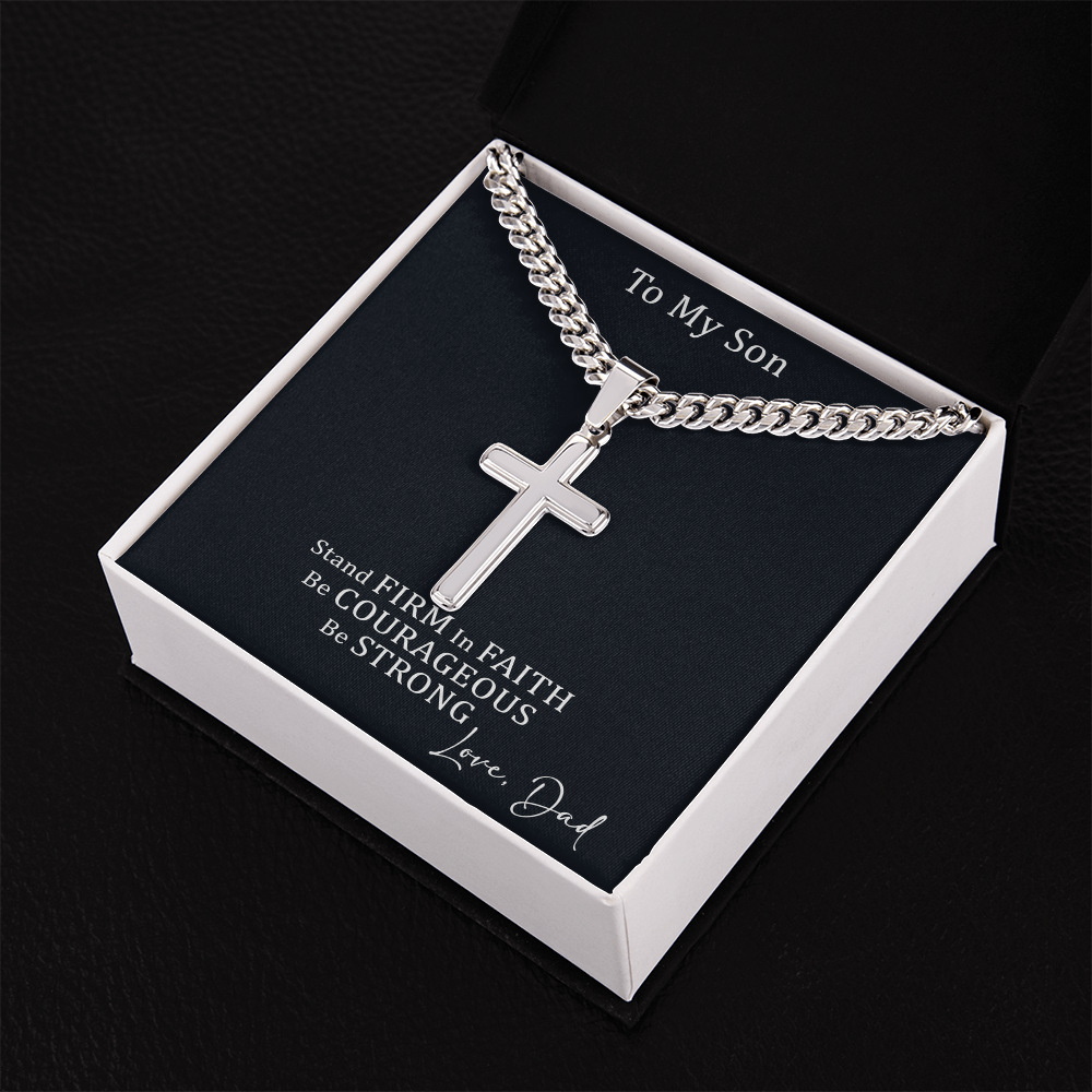 Cross Necklace with Cuban link Chain and Meaningful Keepsake Card - Ready To Give Gift In Box.