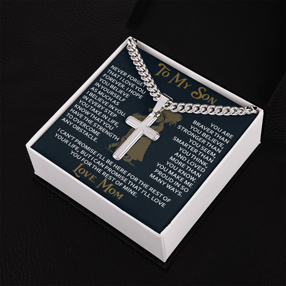 To My Daughter Gift From Mom Mama Mother - Artisan Cross with Cuban Link Chain for Birthday Christmas Back to School or Special Occasion