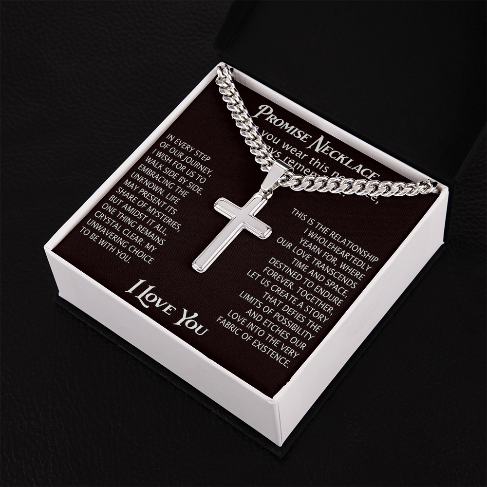 To My Man Artisan Cross with Cuban Link Chain for Him, Promise Necklace Gift For Boyfriend, Husband Christmas Gift For Him From Girlfriend Or Wife
