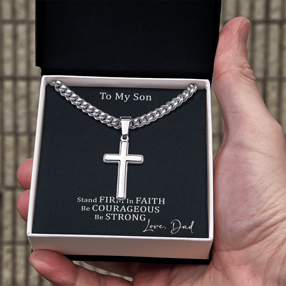 Cross Necklace with Cuban link Chain and Meaningful Keepsake Card - Ready To Give Gift In Box.