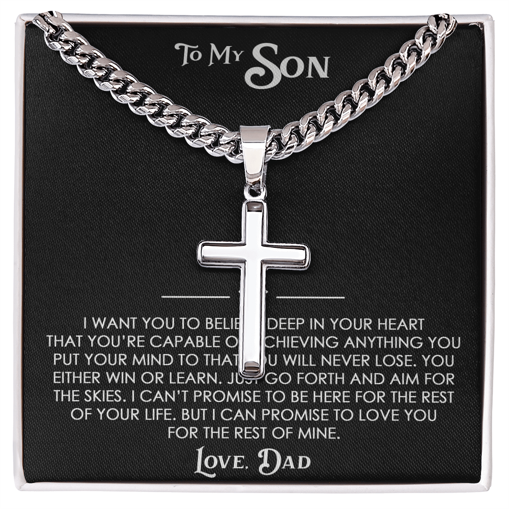 To My Son Gift From Dad - Artisan Cross with Cuban Link Chain For Children, Faith Gift for any Occasion