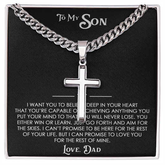 To My Son Gift From Dad - Artisan Cross with Cuban Link Chain For Children, Faith Gift for any Occasion