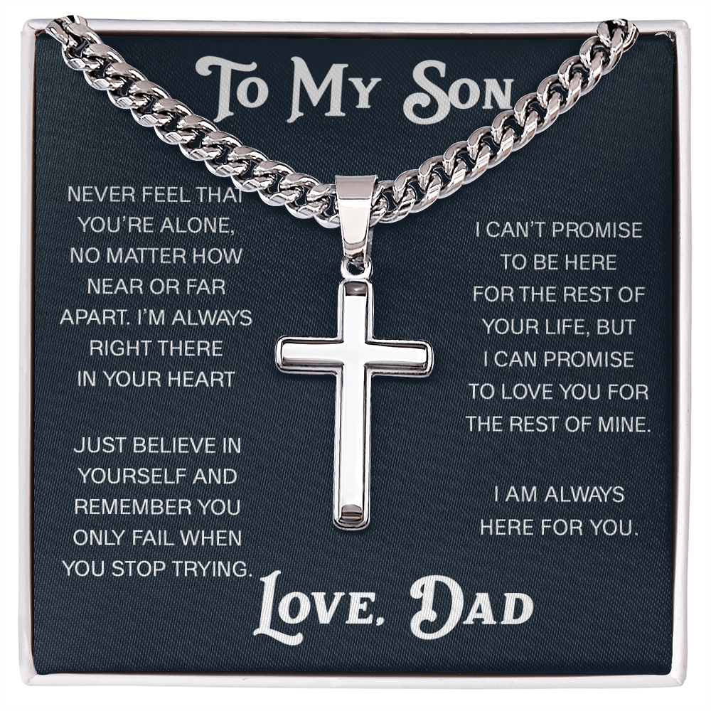 To My Son Artisan Cross with Cuban Link Chain - Christian Faith Gift From Dad Inspirational Jewelry