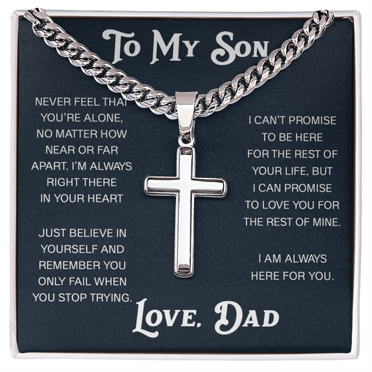 To My Son Artisan Cross with Cuban Link Chain - Christian Faith Gift From Dad Inspirational Jewelry