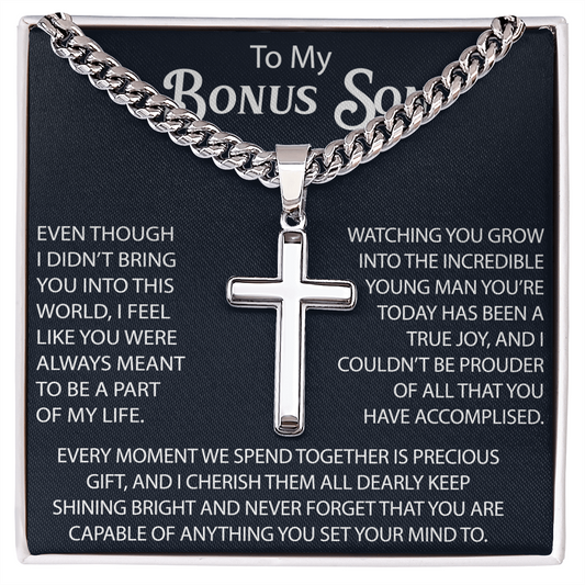 To My Son Artisan Cross with Cuban Link Chain Gift from Dad Father - Unique Present for Graduation, Birthday, Christmas or any Special Occasion.