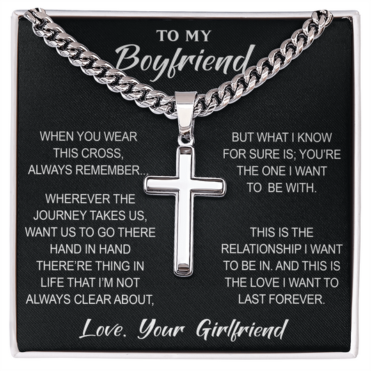 Artisan Cross with Cuban Link Chain for Boyfriend, Gift from Partner, Girlfriend, Soulmate -  Birthday, Valentine Present.
