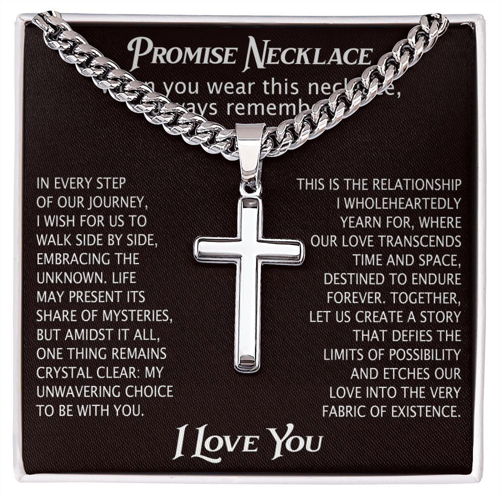 To My Man Artisan Cross with Cuban Link Chain for Him, Promise Necklace Gift For Boyfriend, Husband Christmas Gift For Him From Girlfriend Or Wife