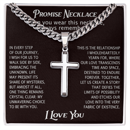 To My Man Artisan Cross with Cuban Link Chain for Him, Promise Necklace Gift For Boyfriend, Husband Christmas Gift For Him From Girlfriend Or Wife