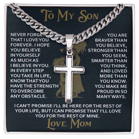 To My Daughter Gift From Mom Mama Mother - Artisan Cross with Cuban Link Chain for Birthday Christmas Back to School or Special Occasion