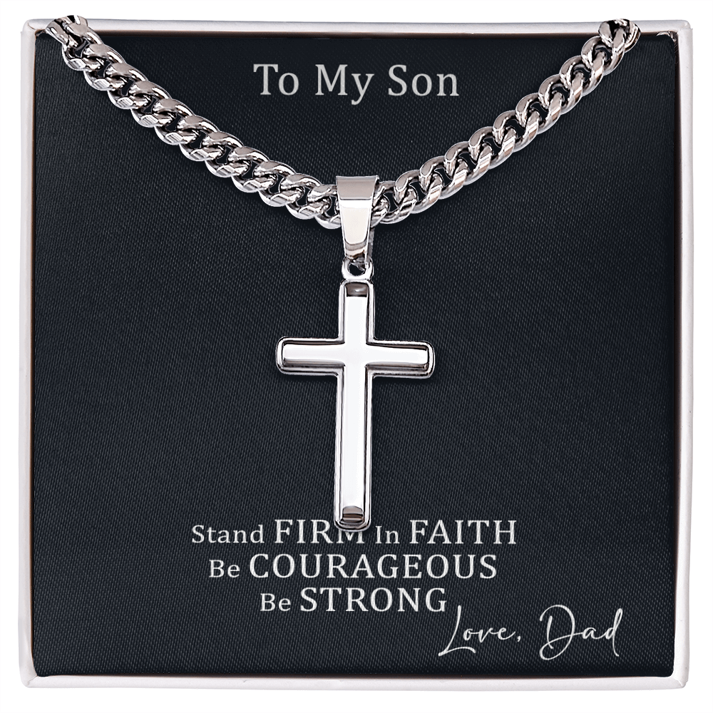 Cross Necklace with Cuban link Chain and Meaningful Keepsake Card - Ready To Give Gift In Box.