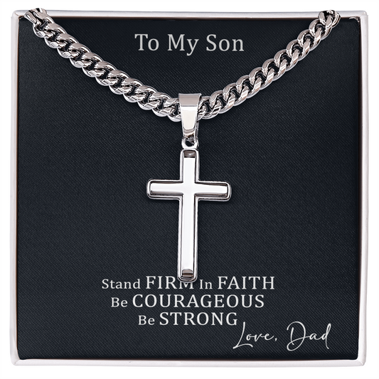 Cross Necklace with Cuban link Chain and Meaningful Keepsake Card - Ready To Give Gift In Box.