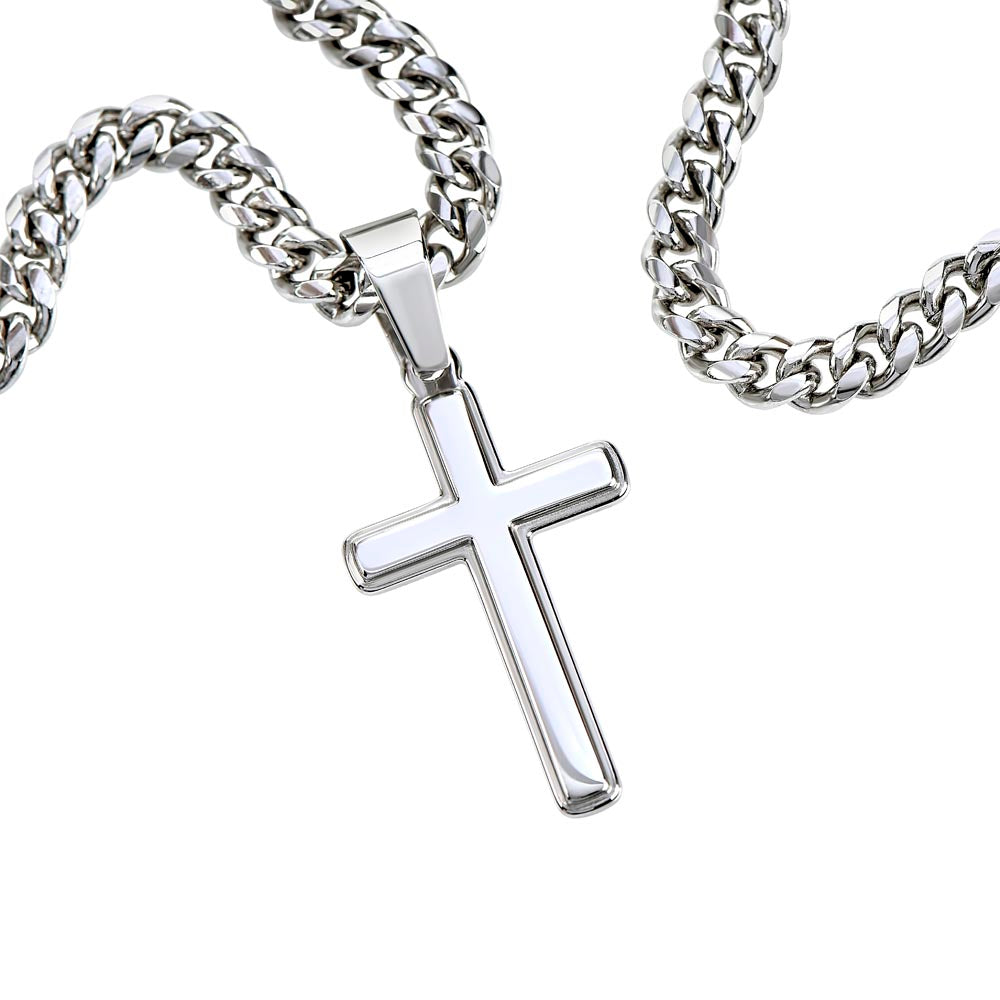 Cross Necklace with Cuban link Chain and Meaningful Keepsake Card - Ready To Give Gift In Box.