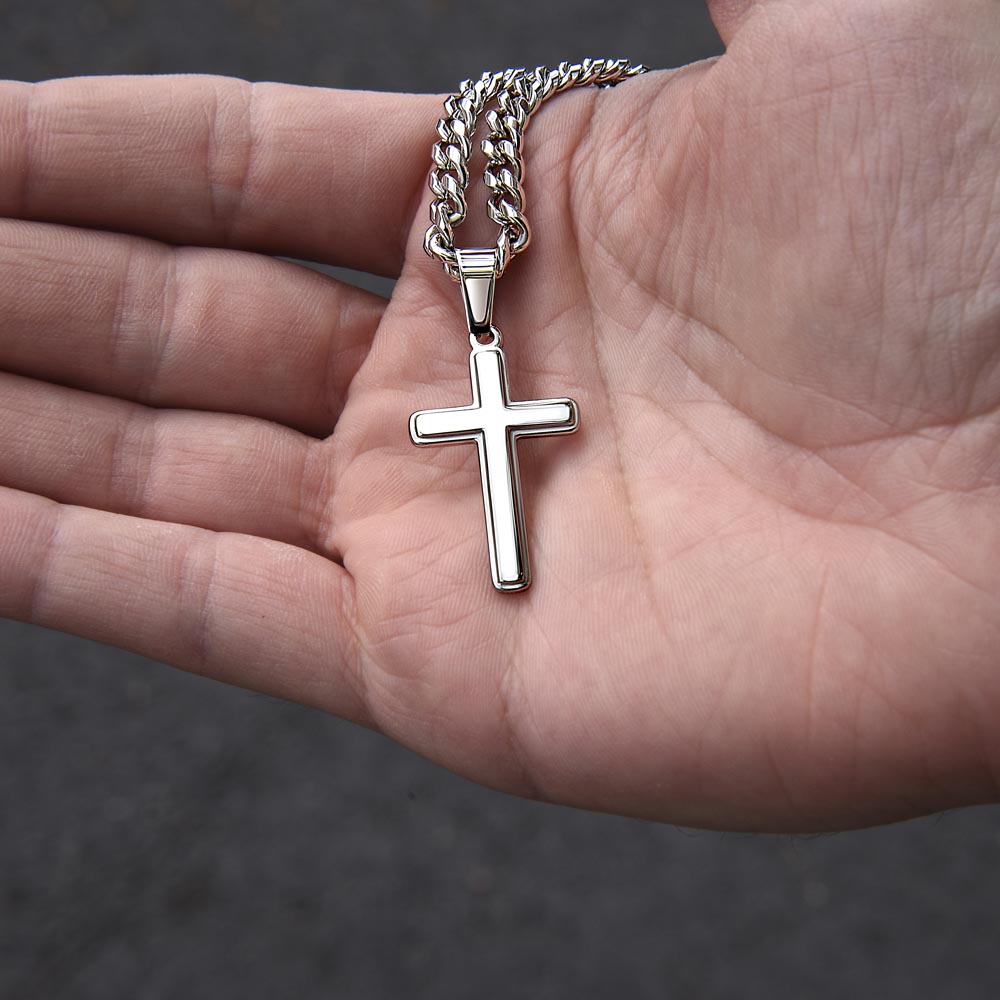Artisan Cross with Cuban Link Chain for Boyfriend, Gift from Partner, Girlfriend, Soulmate -  Birthday, Valentine Present.