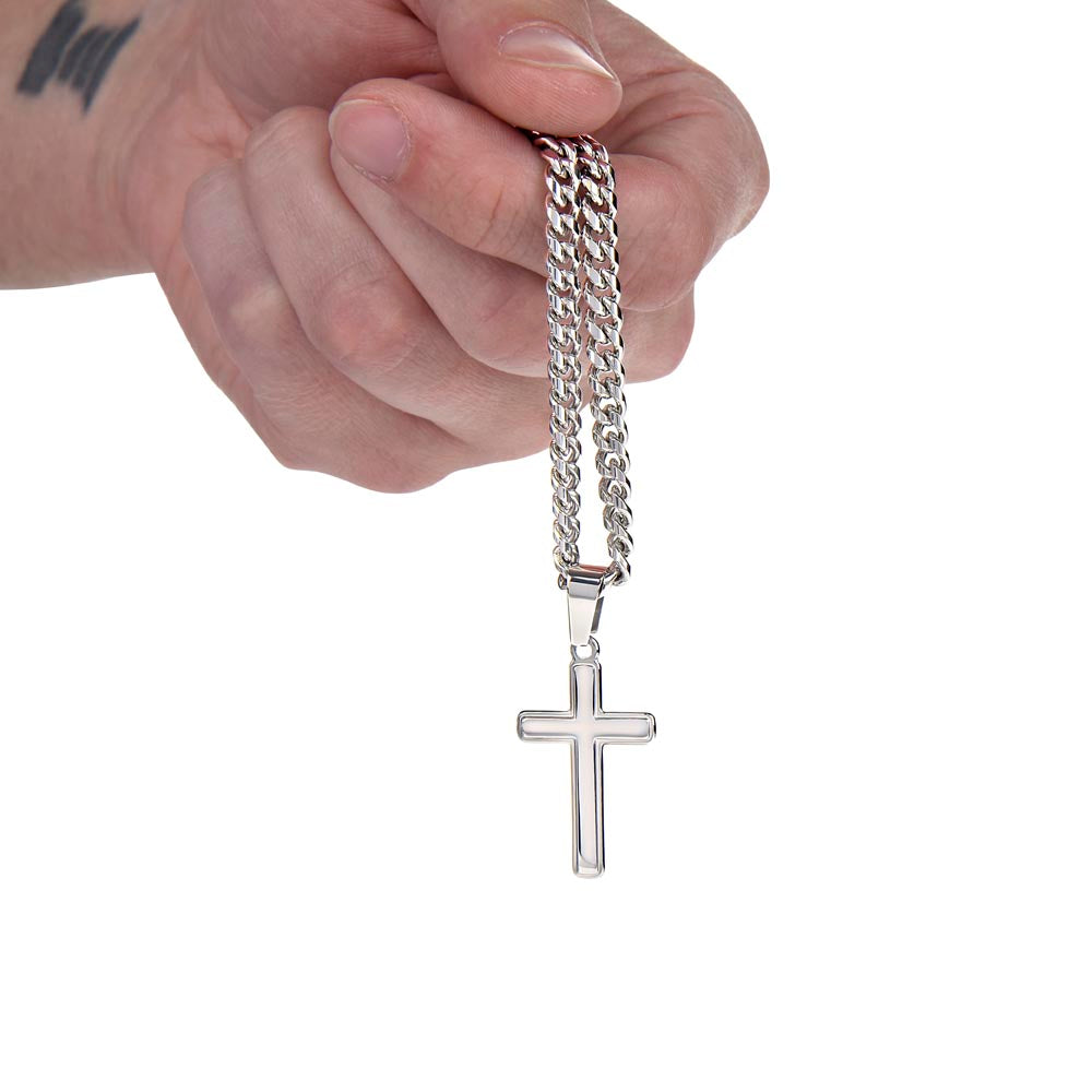 To My Son Artisan Cross with Cuban Link Chain - Birthday Gift from Dad Father Heartfelt Jewelry