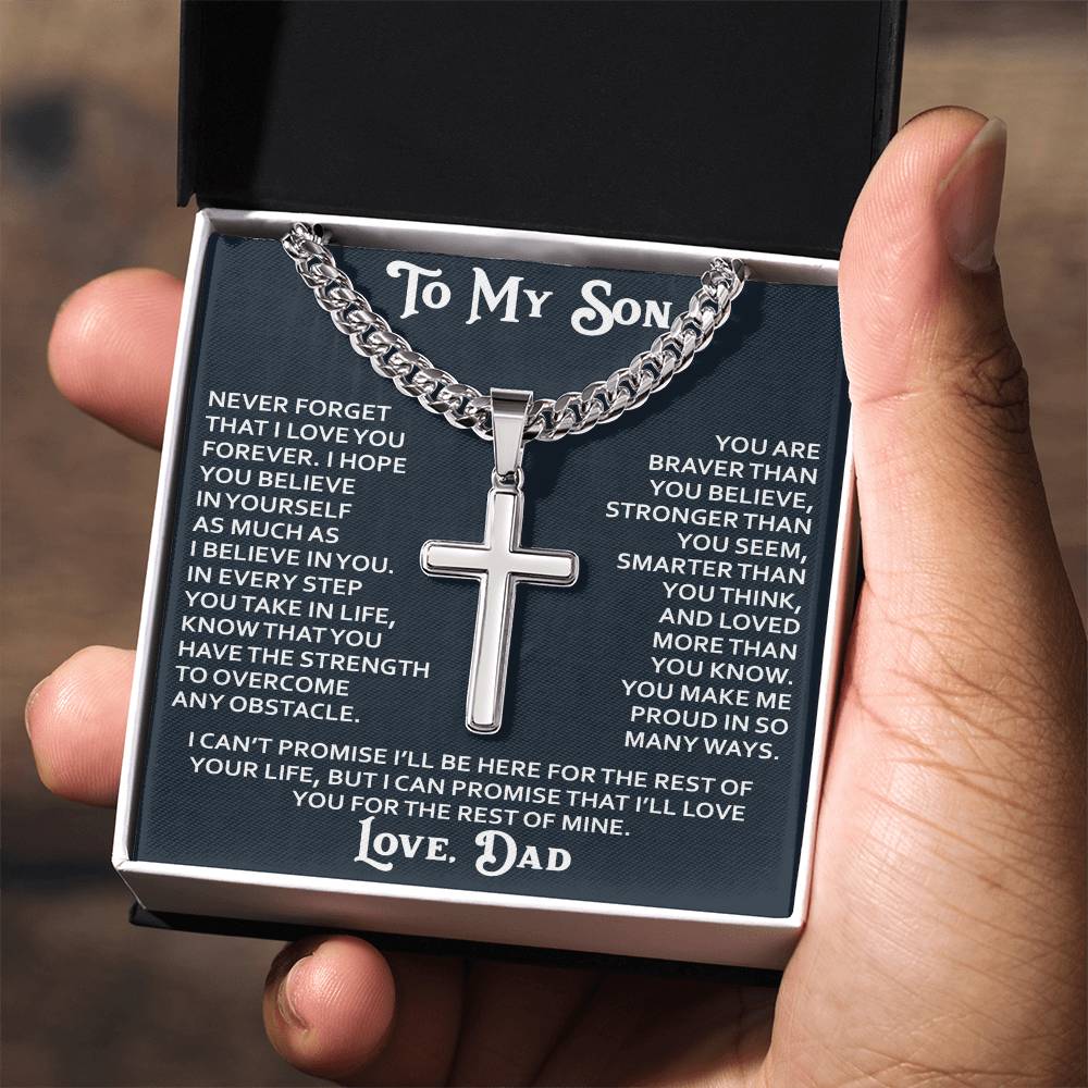To My Son Artisan Cross with Cuban Link Chain - Birthday Gift from Dad Father Heartfelt Jewelry (136694563813)
