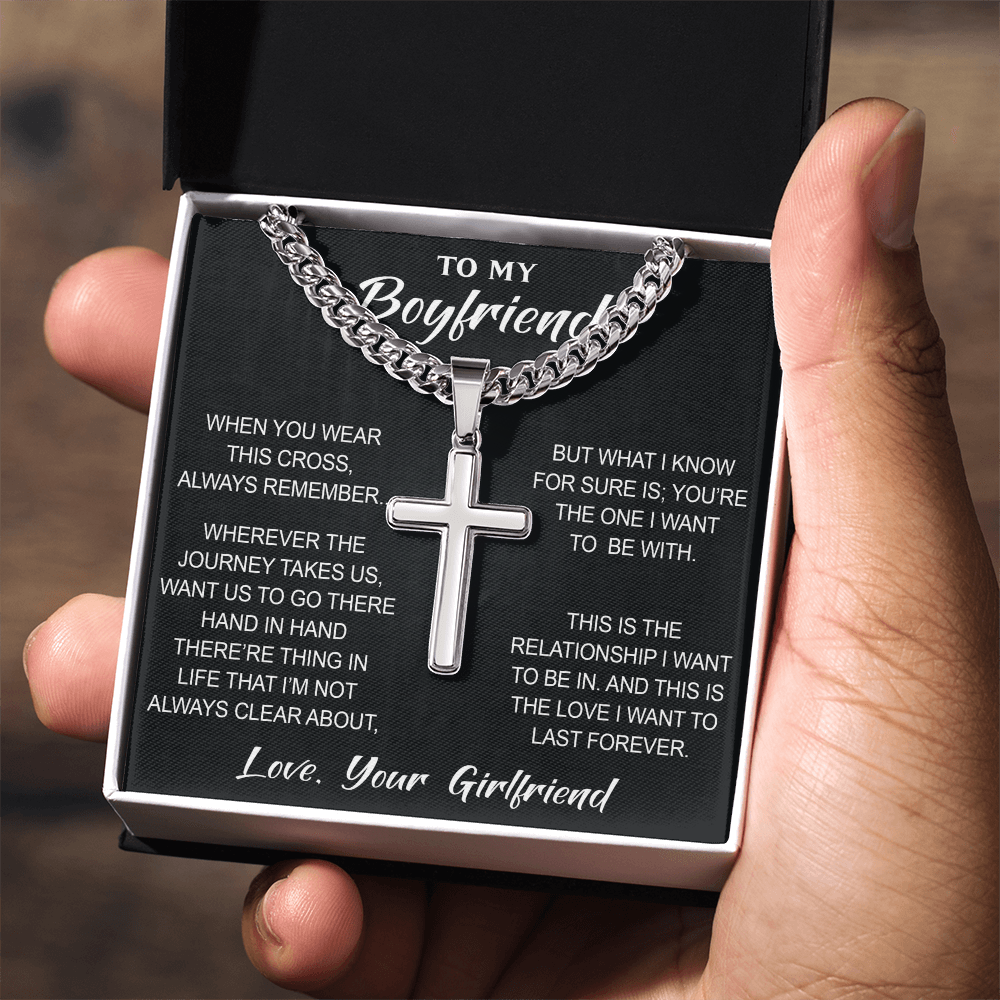 Artisan Cross with Cuban Link Chain for Boyfriend, Gift from Partner, Girlfriend, Soulmate -  Birthday, Valentine Present.