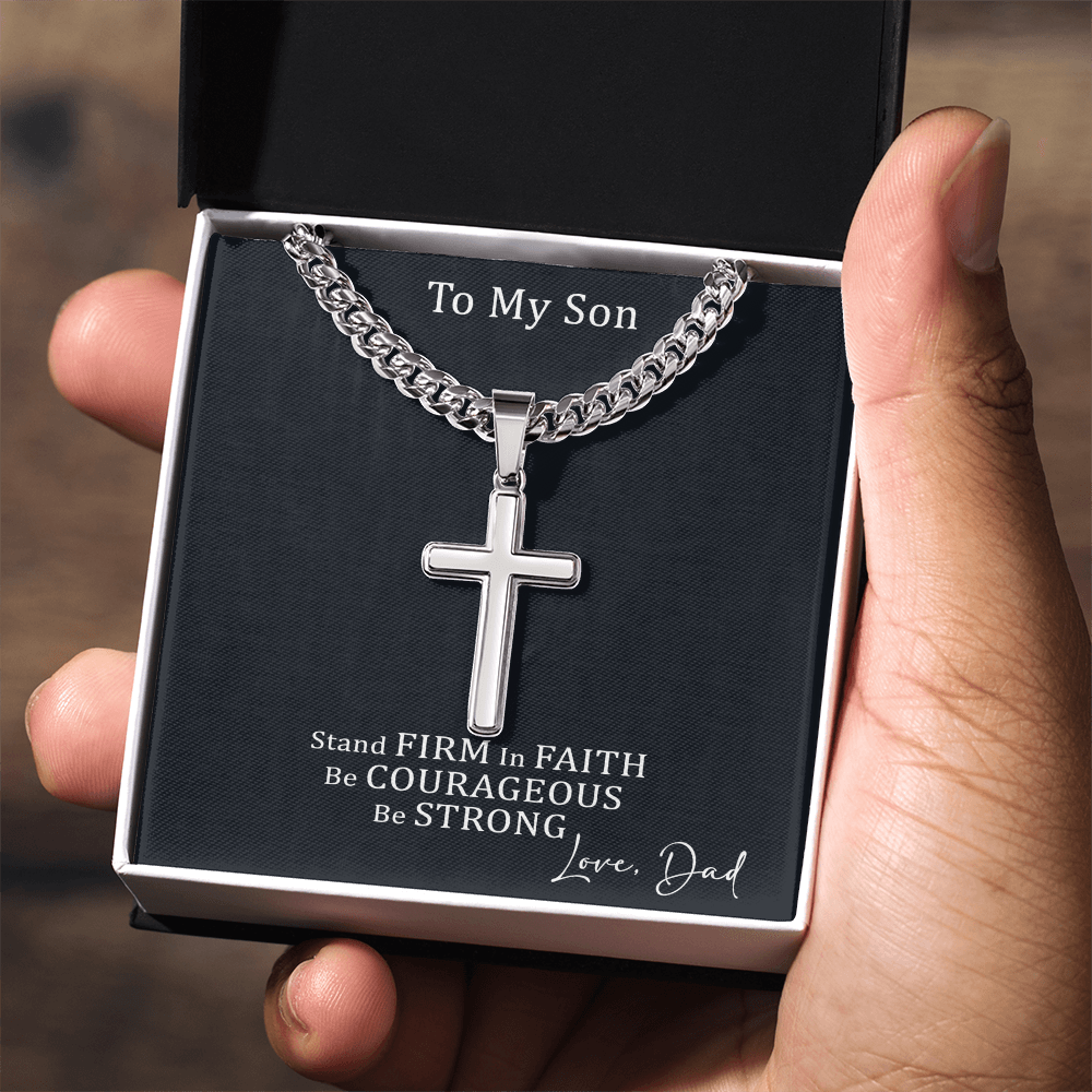 Cross Necklace with Cuban link Chain and Meaningful Keepsake Card - Ready To Give Gift In Box.