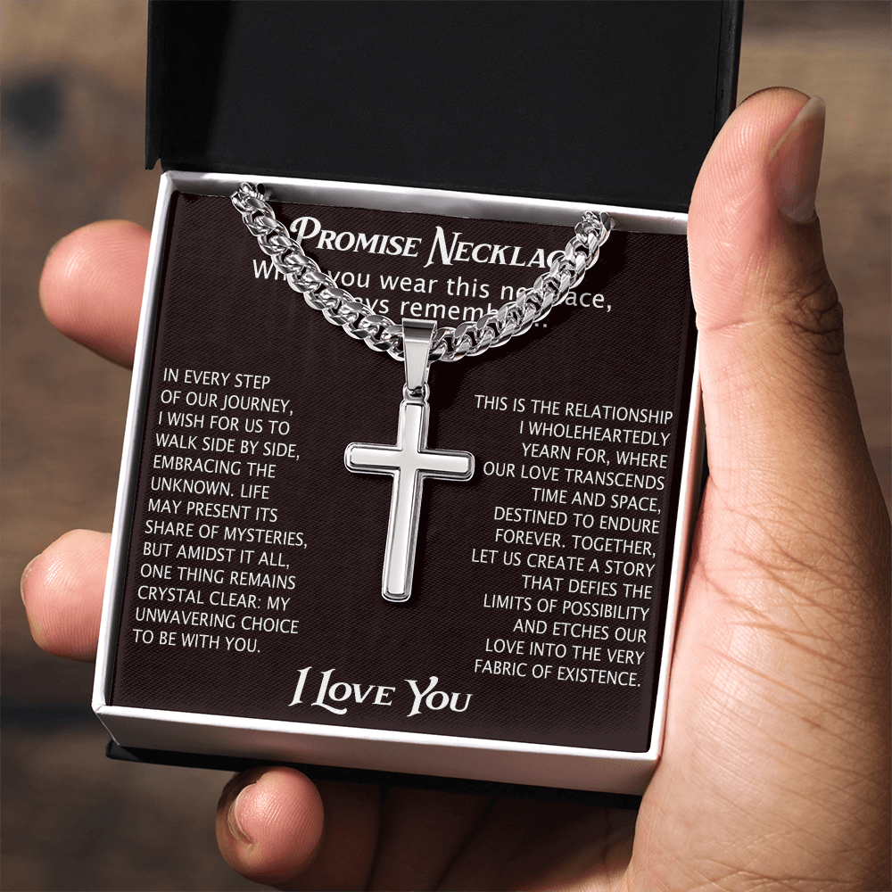 To My Man Artisan Cross with Cuban Link Chain for Him, Promise Necklace Gift For Boyfriend, Husband Christmas Gift For Him From Girlfriend Or Wife