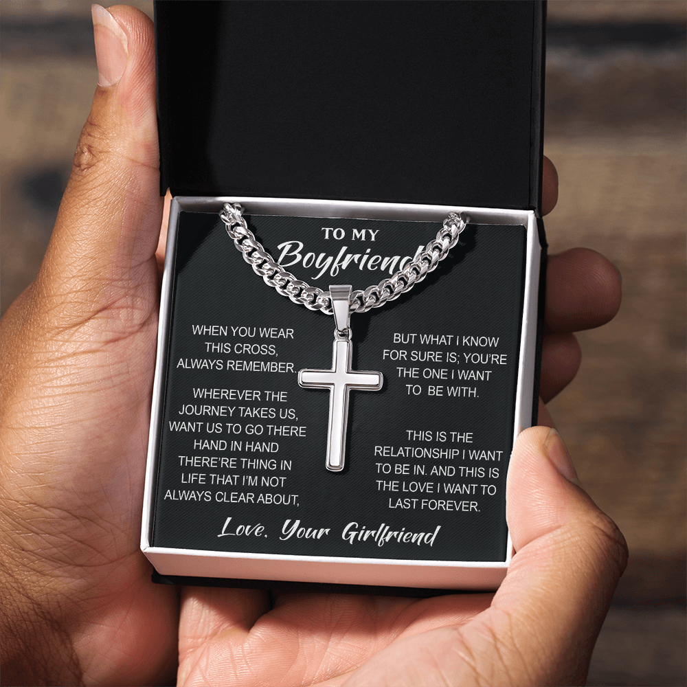 Artisan Cross with Cuban Link Chain for Boyfriend, Gift from Partner, Girlfriend, Soulmate -  Birthday, Valentine Present.