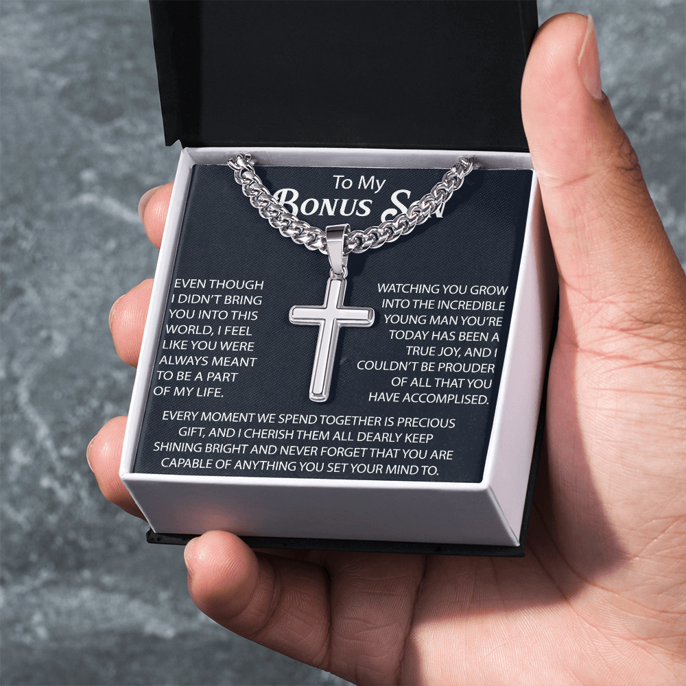 To My Son Artisan Cross with Cuban Link Chain Gift from Dad Father - Unique Present for Graduation, Birthday, Christmas or any Special Occasion.