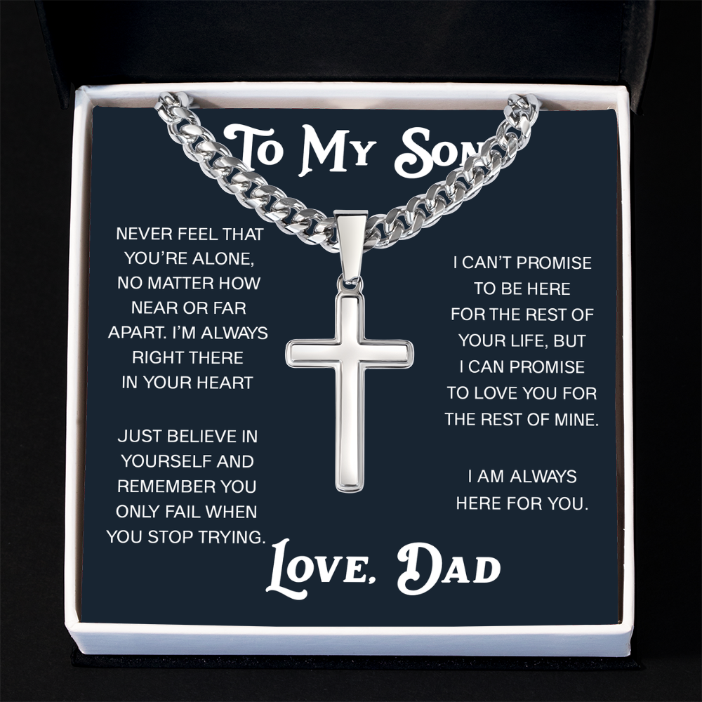 To My Son Artisan Cross with Cuban Link Chain - Christian Faith Gift From Dad Inspirational Jewelry